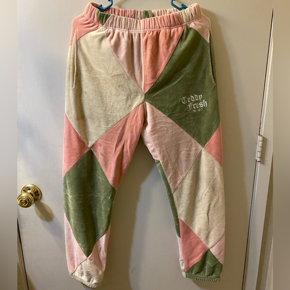 Velour Patchwork Pastel Teddy Fresh Sweatpants - M
